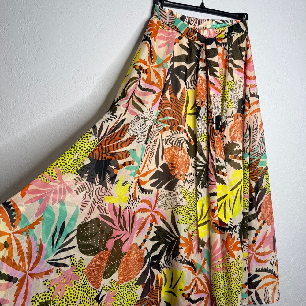 Live 4 Truth Maxi Skirt Pastel Tropical Chiffon S Elastic Waist Tie Sash Lined